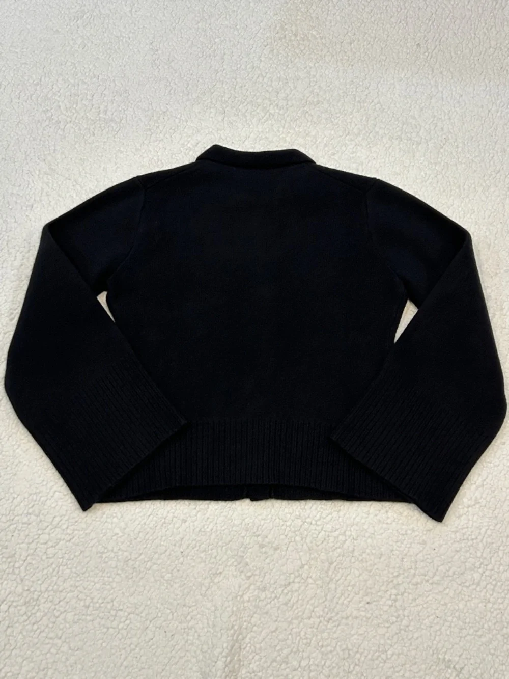 J. Crew Milano Stitch Cinched Waist Cardigan size Medium Black Wool Preppy